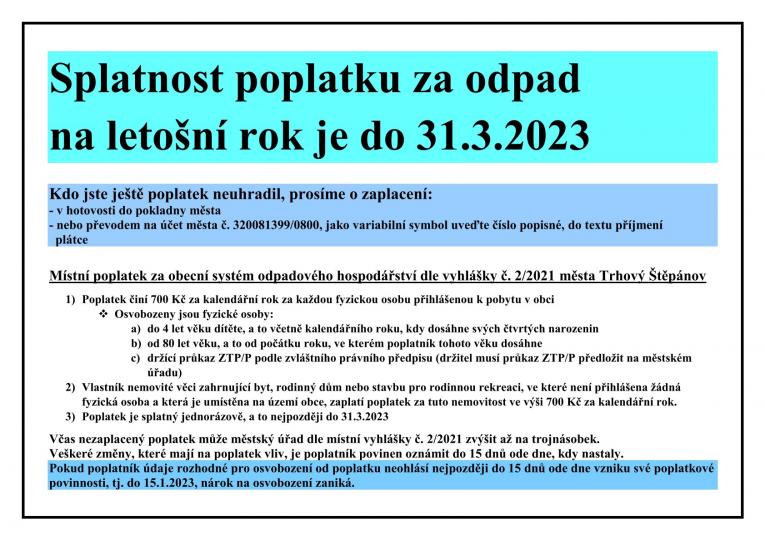 Poplatek za odpady 2023 Poplatek za odpady 2023